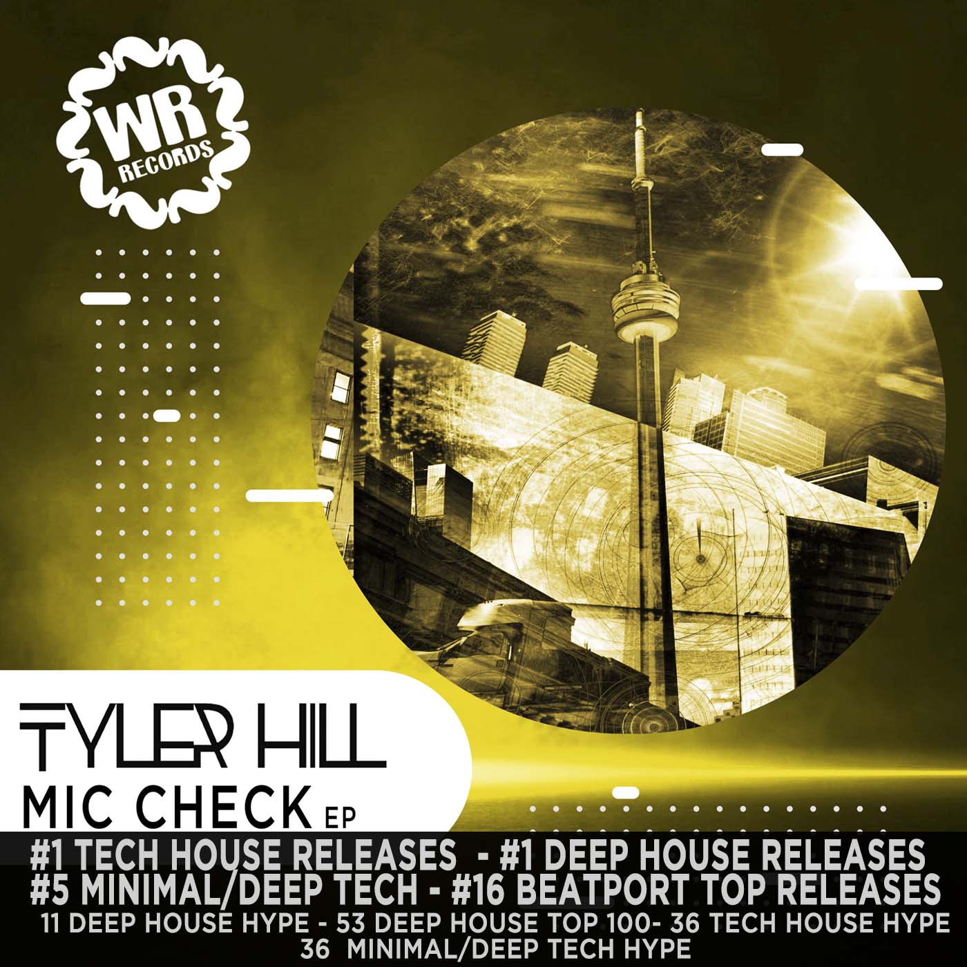 Yellow EP cover with CN tower and title Mic Check