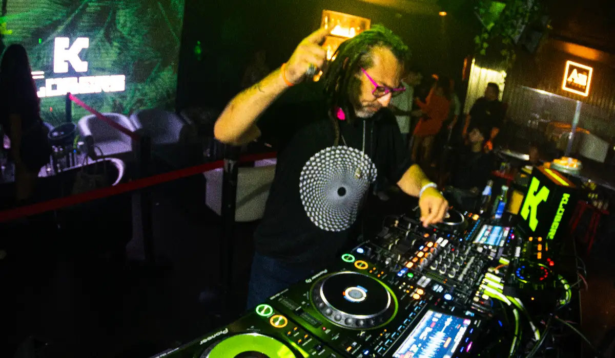 DJ spinning in night club